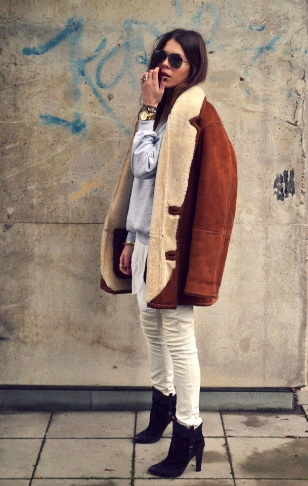  Chic Outfit Idea with Shearling Coat