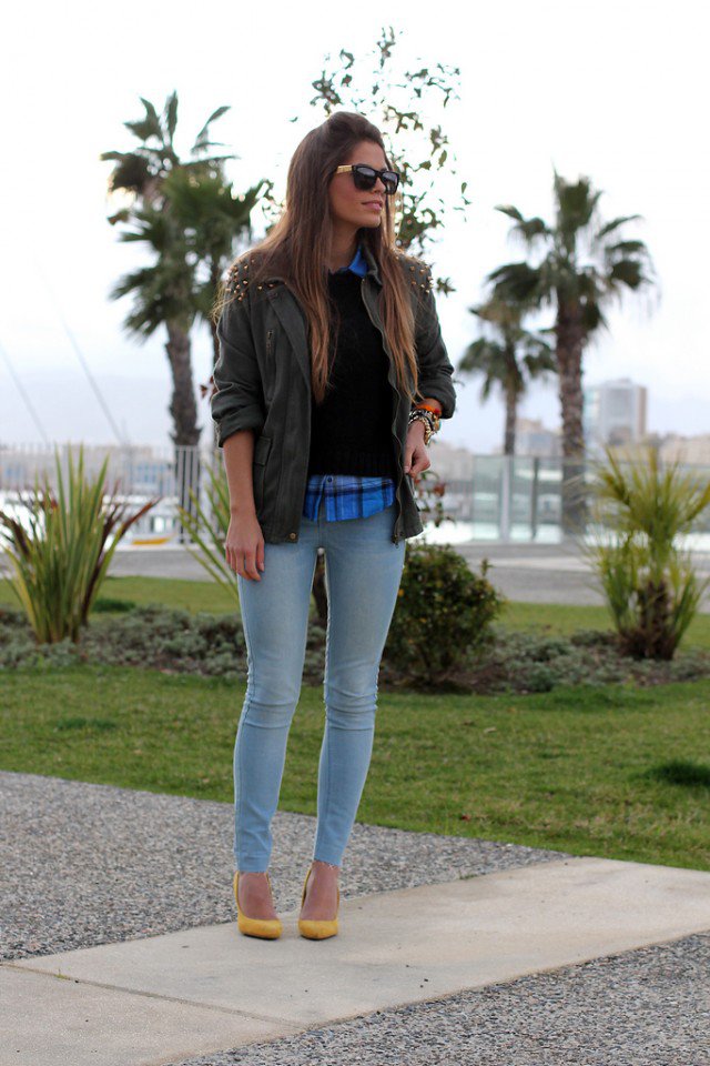 Jeans with Green Jacket