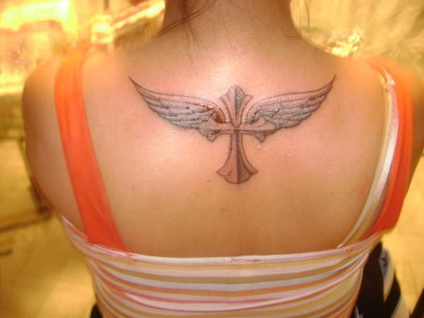 Angel Wings With Cross Tattoo on Back