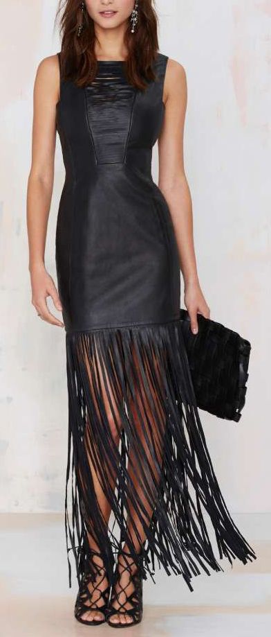 Black Leather Fringe Dress for New Year's Eve