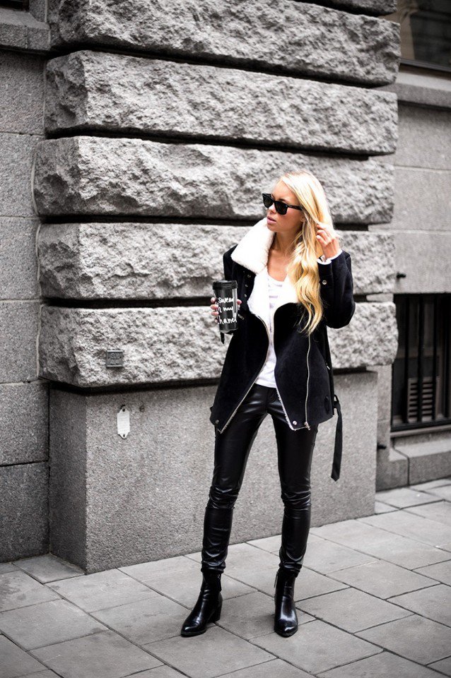 Chic Outfit Idea with Shearling Jacket