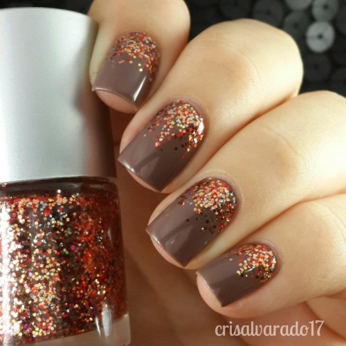 Coffe Nail Design with Glitters