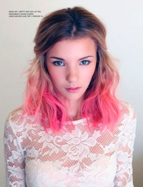 Cool brunette to pink ombre hair for shoulder length hair