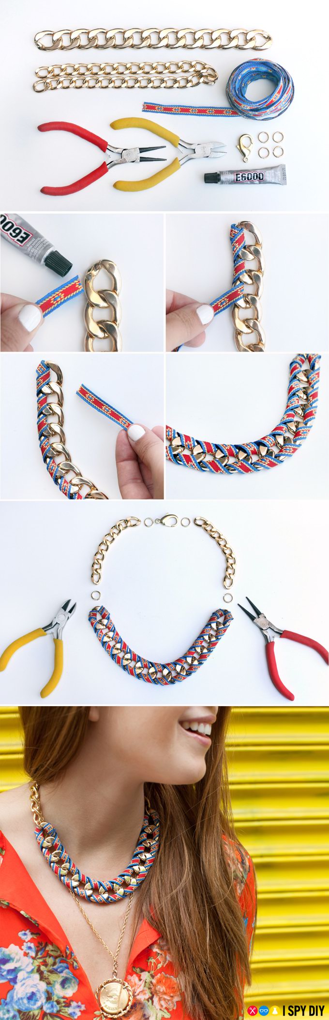 DIY Chain Ribbon Necklace
