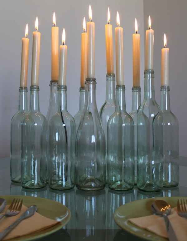Easy wine bottle candle holders