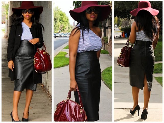 Floppy hat with a leather skirt