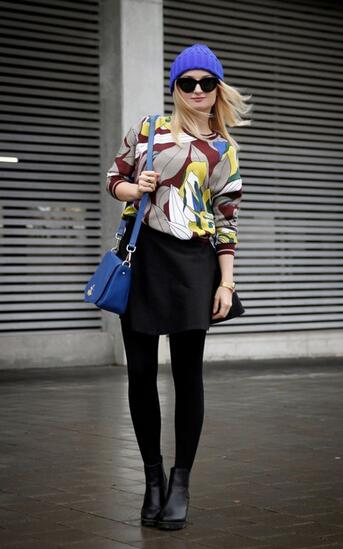 Floral Blouse Outfit with Blue Hat