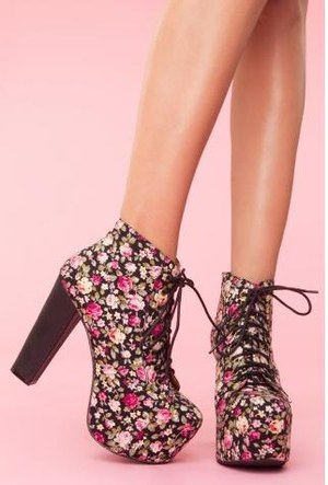 Floral platform ankle boots