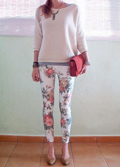 Floral skinny jeans and sweater