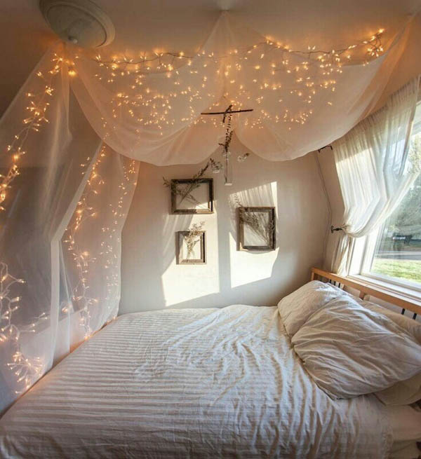 Hang lights from your bedroom ceiling