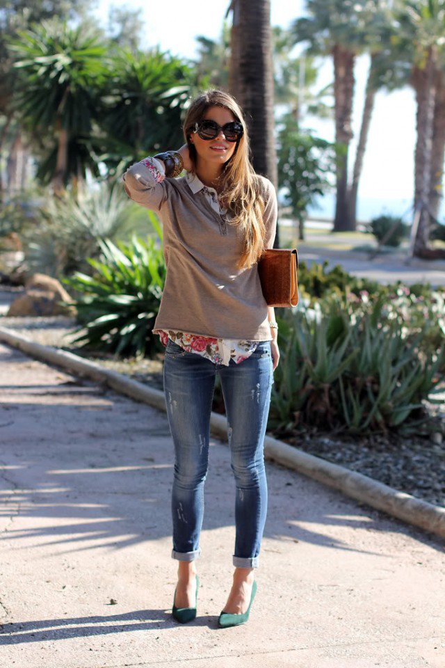 Brown Blouse with Jeans