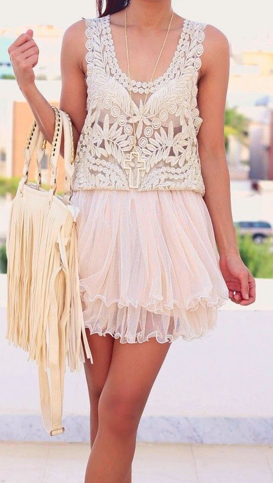 Lace tank and mini tulle skirt