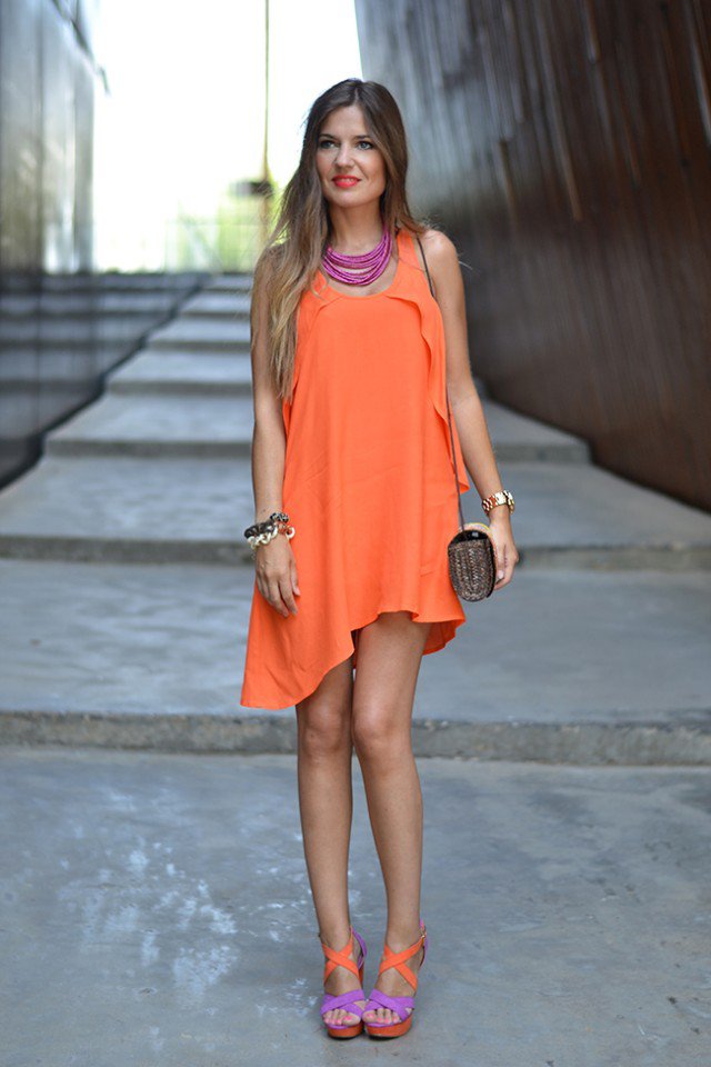 Chic Orange Flounce Dress Outfit