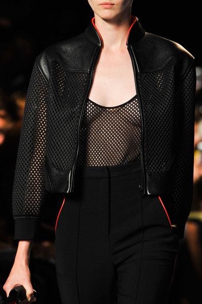 leather jacket with fishnet details