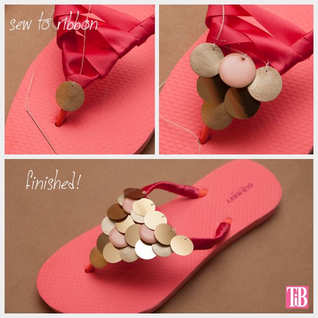 Pretty DIY Paillettes Embellished Flip-flops