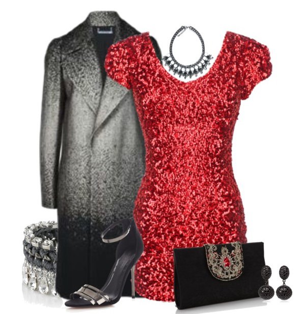 2015 Red Sequined Dress Outfit Idea
