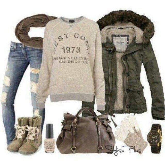Ripped Jeans Outfit Idea for Winter 2015