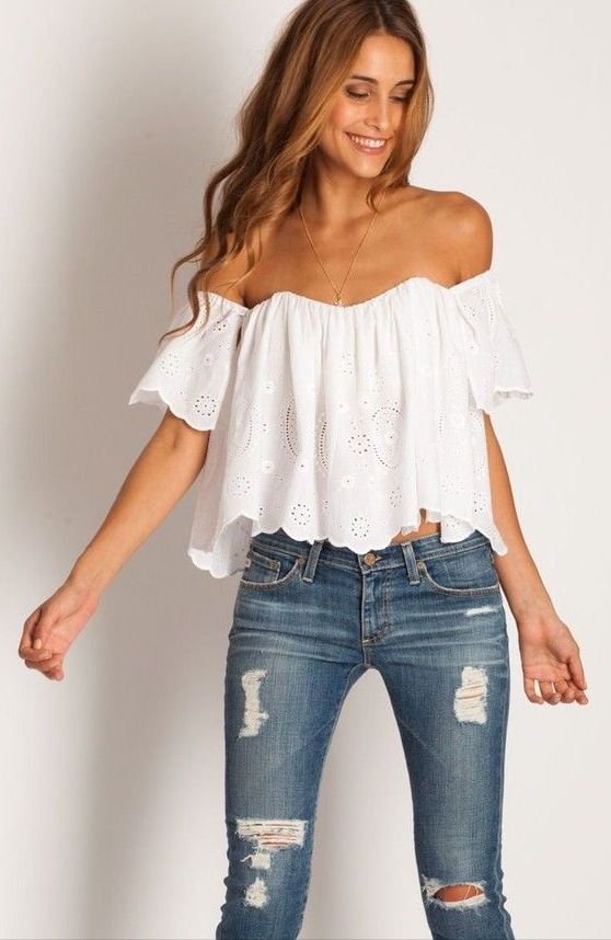Ripped jeans and off shoulder top