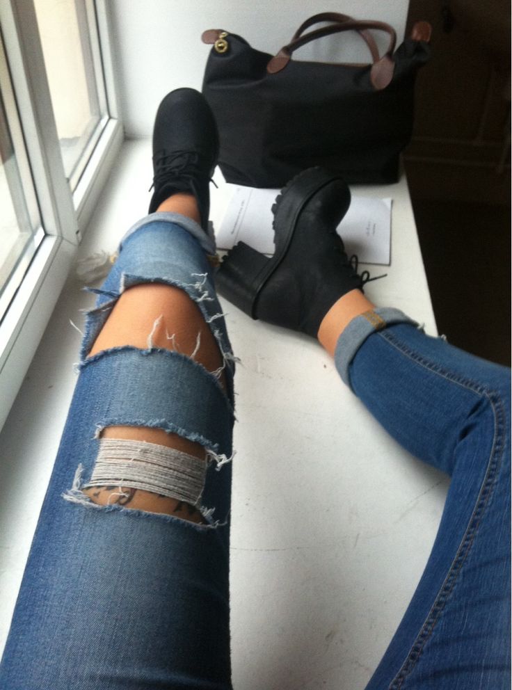 Ripped jeans and platform boots