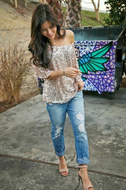 Ripped jeans and sequin top