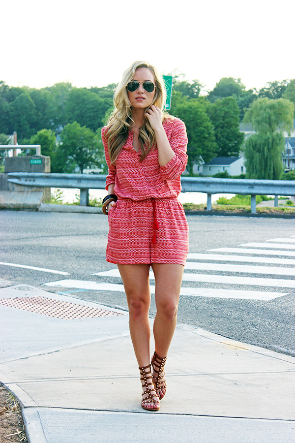 Red Plaid Romper Outfit for Summer
