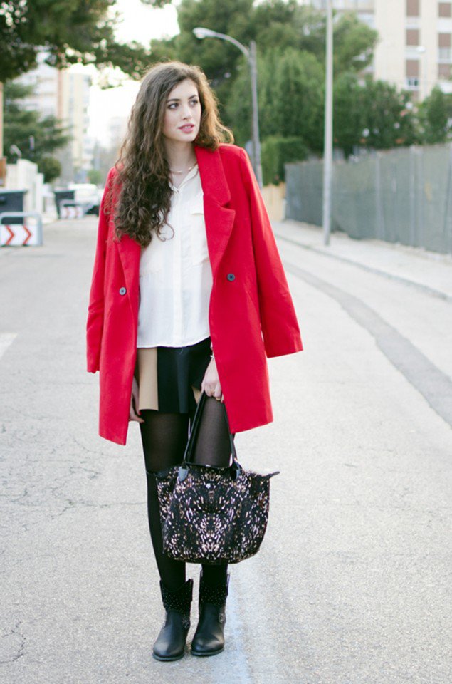 Stunning Red Coat with White Blouse