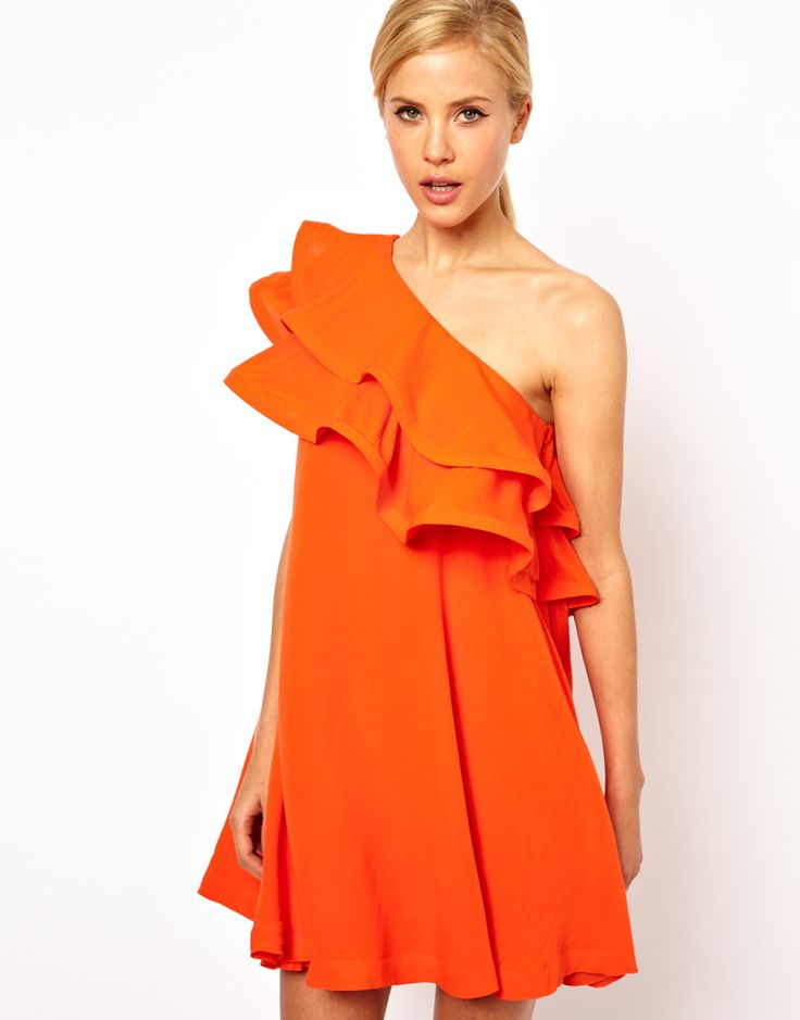 Tangerine one-shoulder swing dress