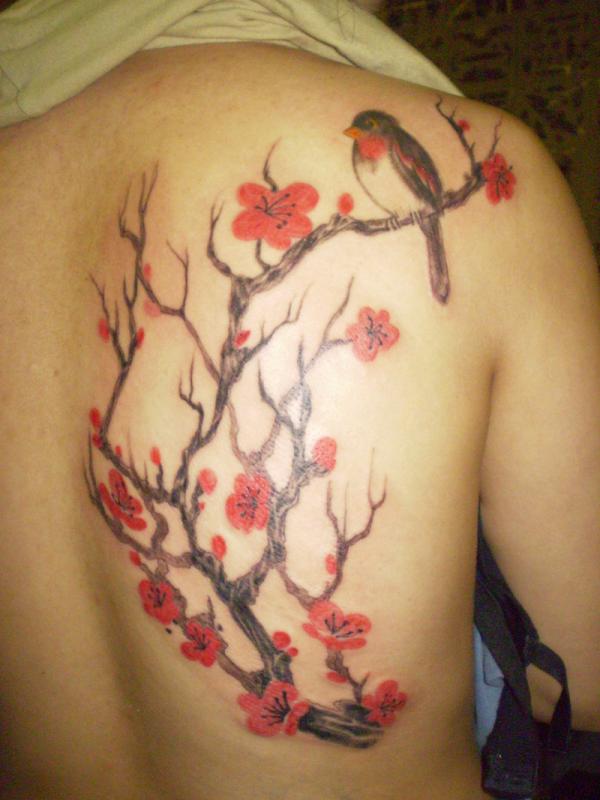 Blooming flowers with bird tattoos