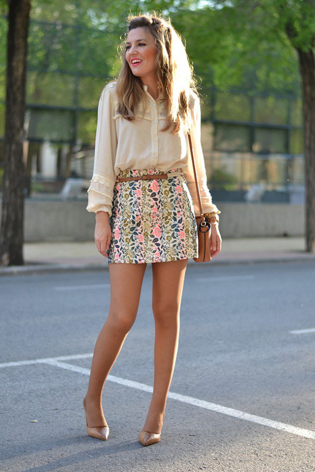 Pretty Camellia Shirt With Floral Skirt