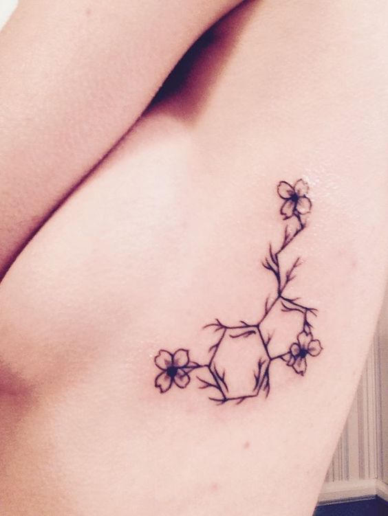 Serotonin Molecule Tattoo, flower tattoo, happiness tattoo