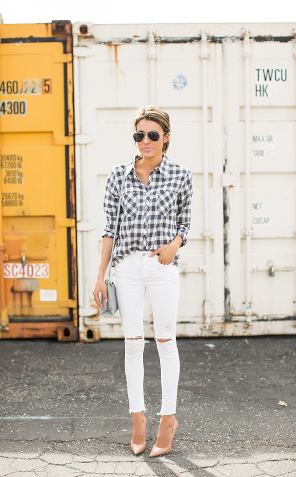 Youthful Combination with Checkered Shirt and White Jeans