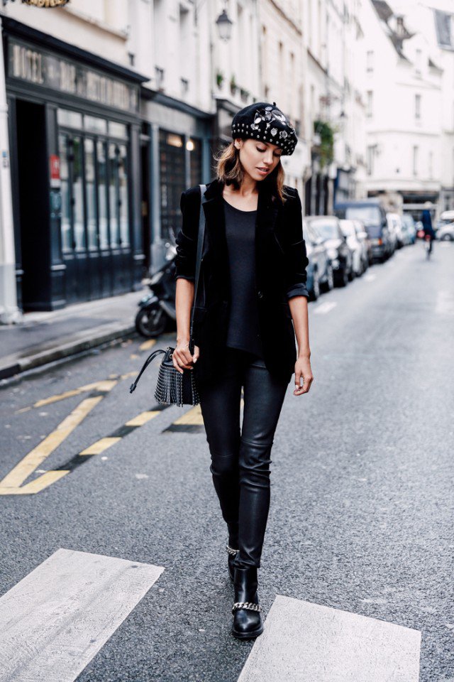 Chic All Black Outfit with Velvet Blazer