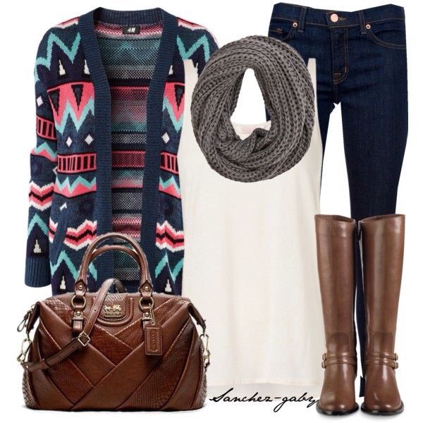 Chic Winter Outfit with Printed Cardigan